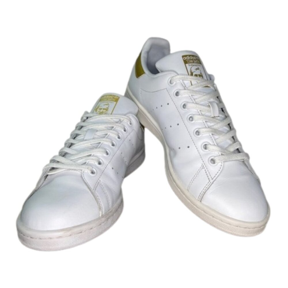 Adidas Stan Smith Tennis Shoe Women’s 7 White Gold Low Top Fashion Sneakers